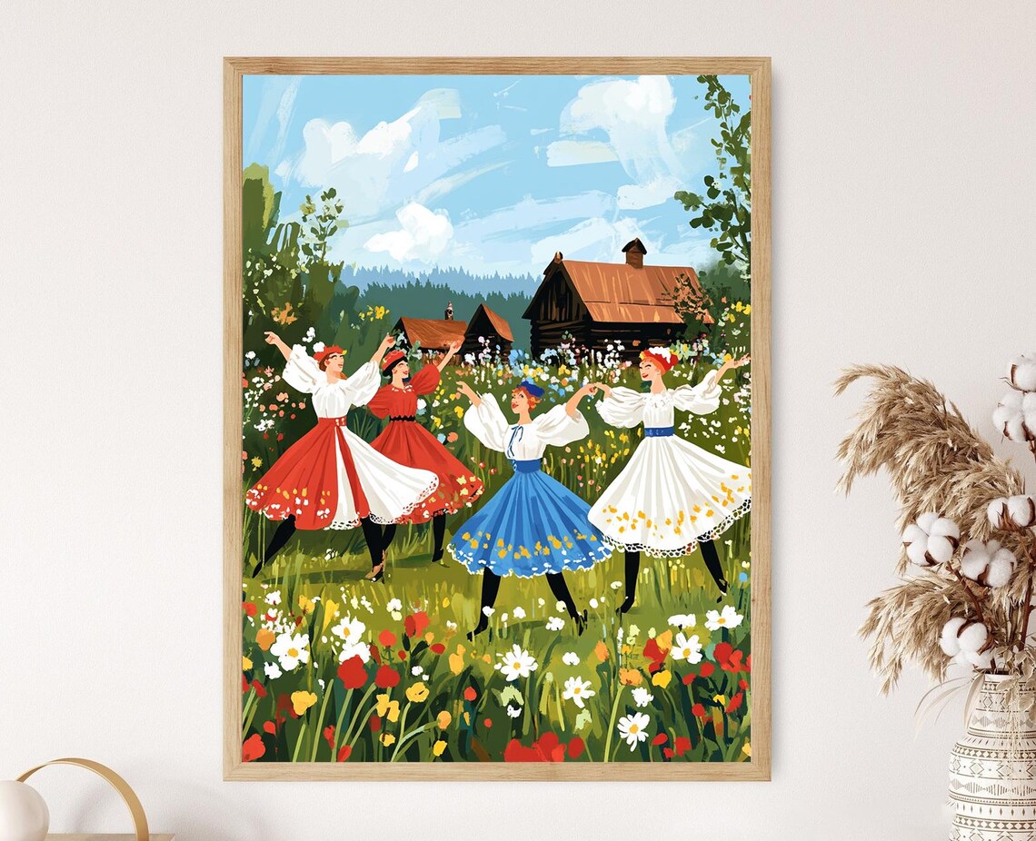 Estonian Folk Dancers in a Summer Meadow Baltic Heritage Celebration Poster