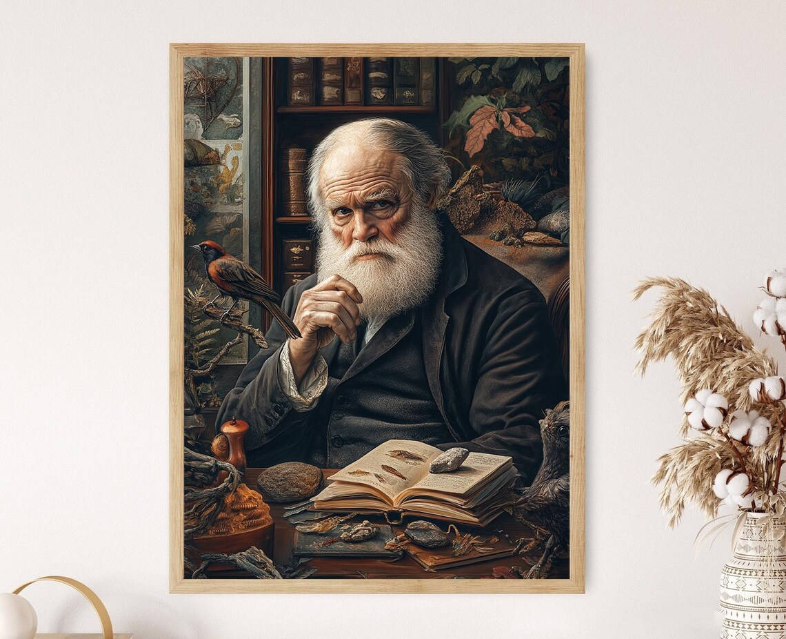 Charles Darwin Portrait Art Print, Naturalist Study