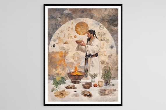Mongol Shaman Ritual Fire Bowl Celestial Dome Spiritual Poster
