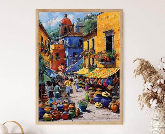 Mexican Market Colorful Art Print Bold And Lively Cultural Artwork Unique Gift For Art Lovers