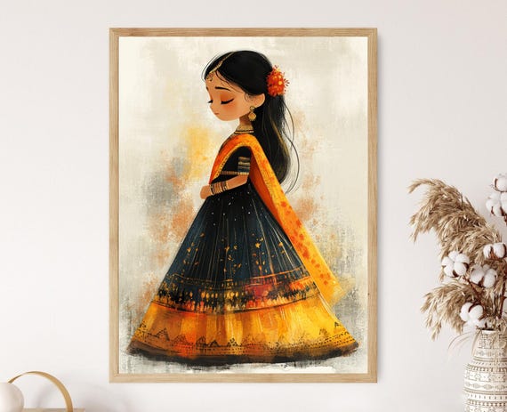 Lehenga Choli Illustration Indian Girl Dress Poster
