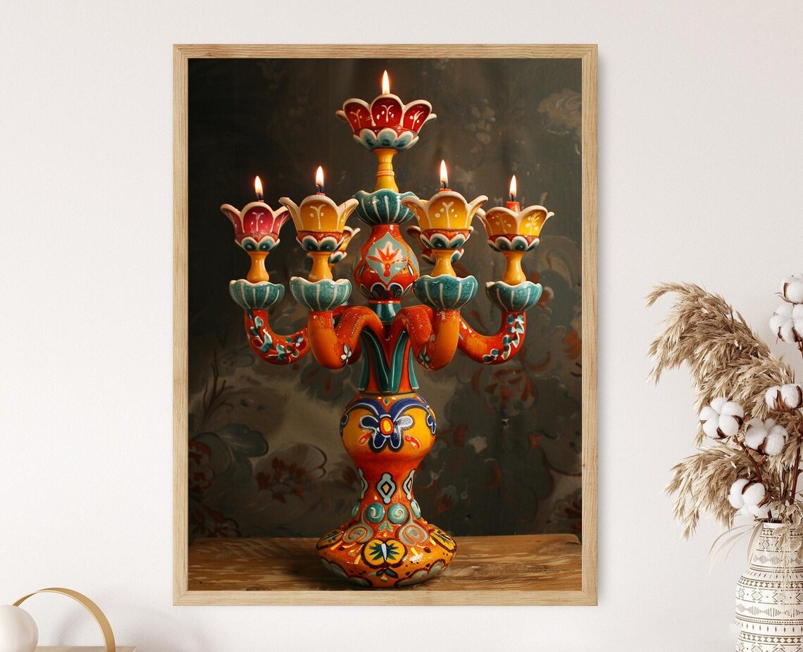 Mexican Candelabra Painting, Traditional Wall Art