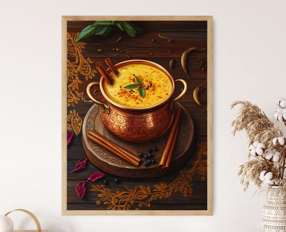 Turmeric Milk Art Print Haldi Doodh Illustration Indian Beverage Decor