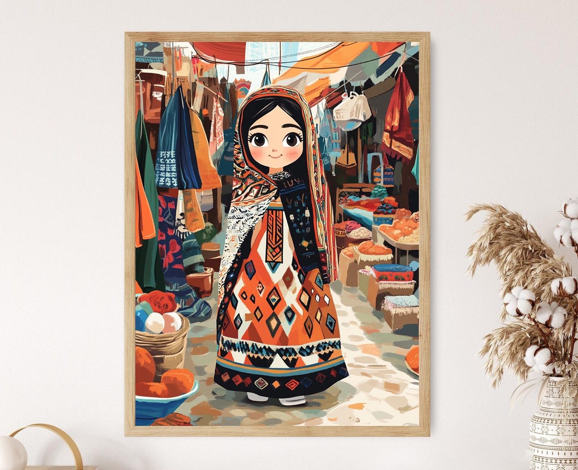 Trkmen Pride Doll Art Print Geometric Turkish Dress
