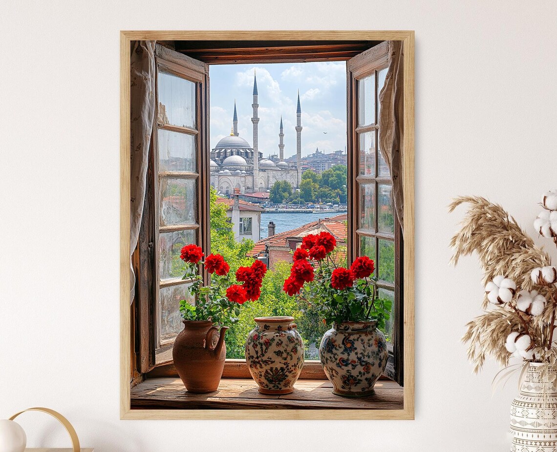 Istanbul Window View Art Print, Bosphorus Wall Art