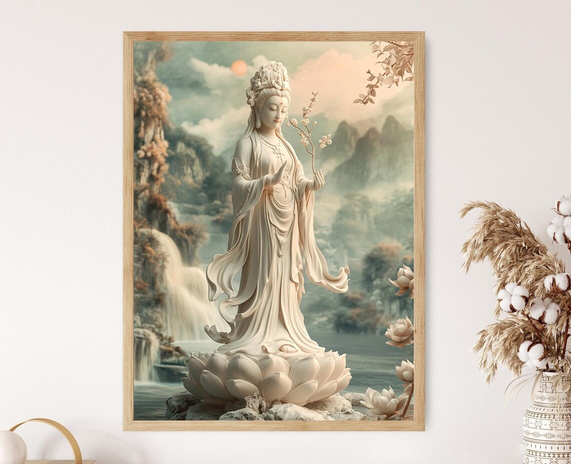 Guanyin Bodhisattva Illustration, Spiritual Art Print