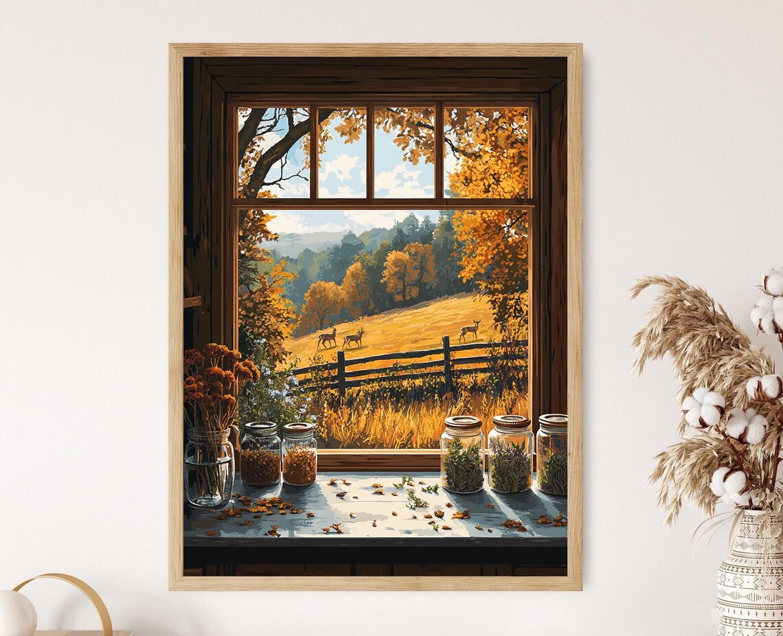 Appalachian Kitchen Window With Herbs, Rustic Farmhouse Decor