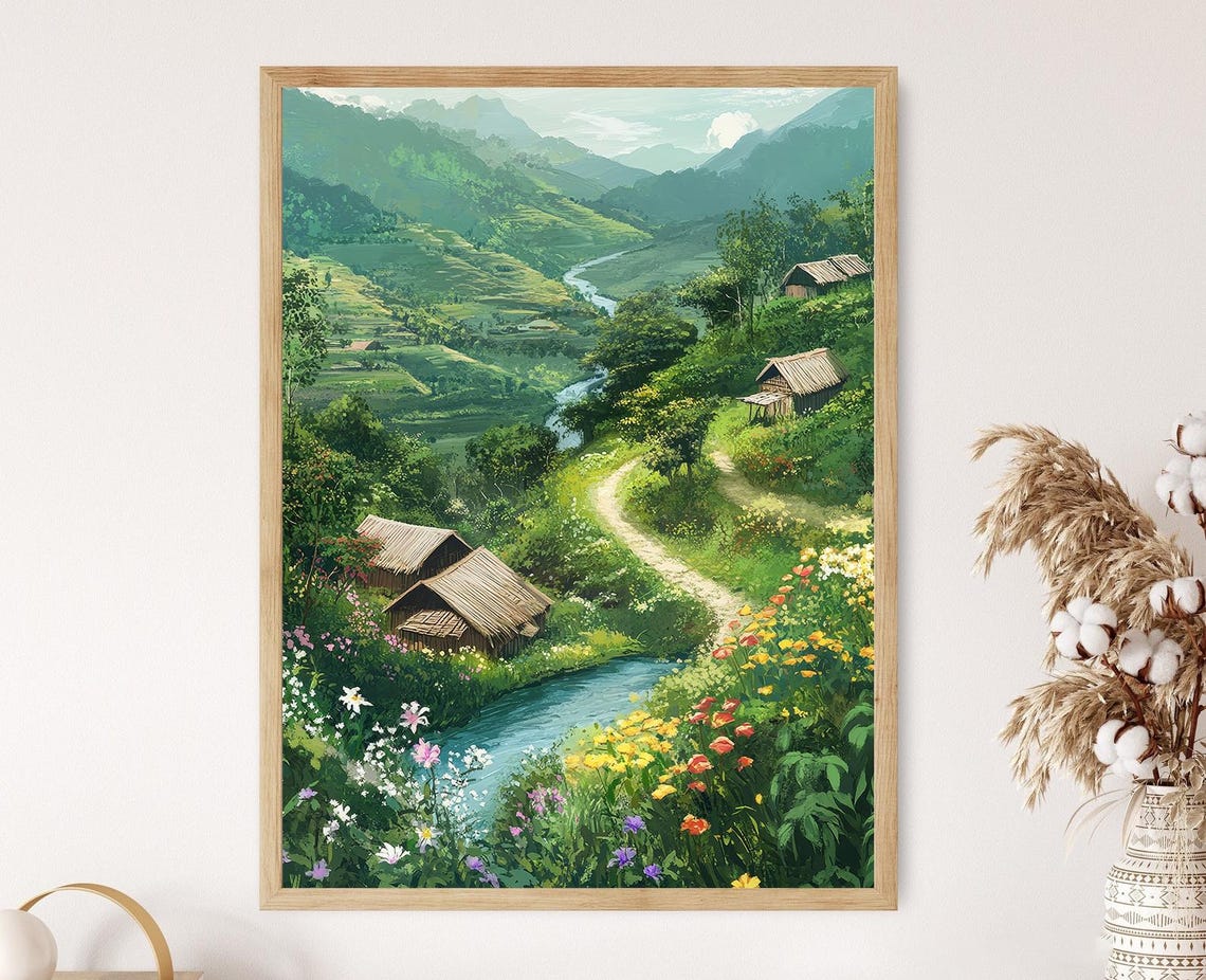 Chittagong Hill Tracts Art Print Bangladesh Bamboo Houses And River
