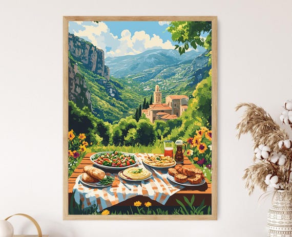 Qadisha Valley Picnic Table Art Print Lebanese Mountain Landscape Scenic Outdoor Wall Art