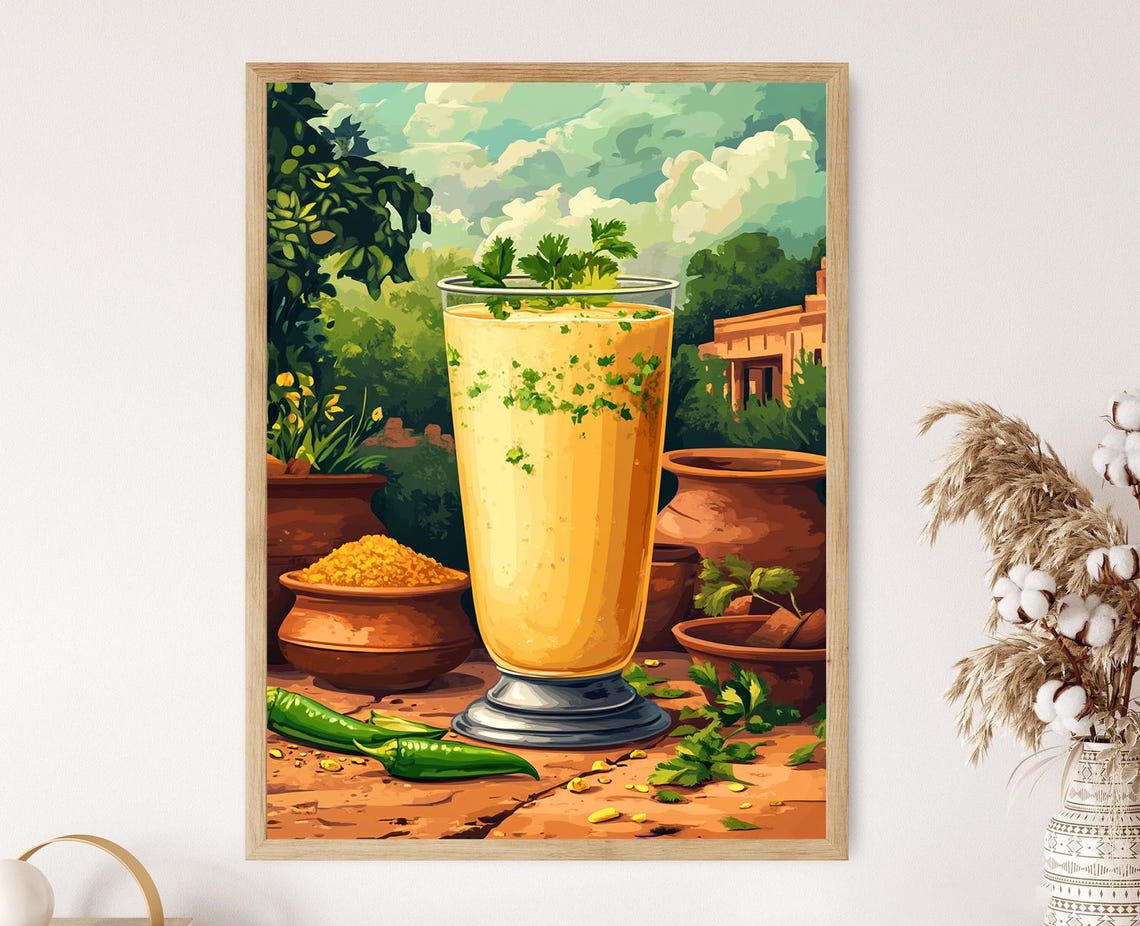 Chaas Art Print Buttermilk Illustration Rural Indian Beverage Decor