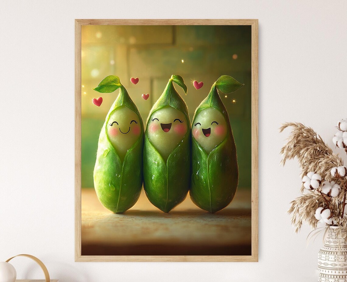 Peas In A Pod Illustration, Funny Kitchen Art