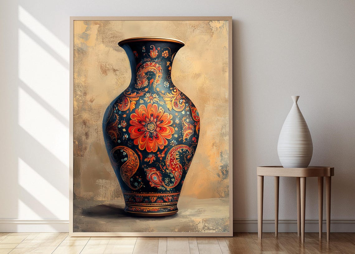 Kashmiri Buta Vase Print Traditional Indian Motifs