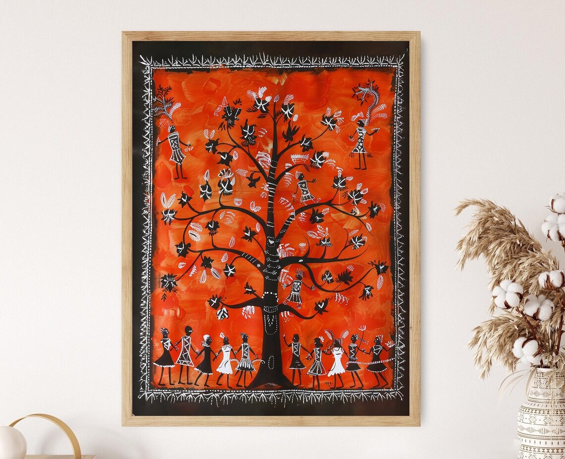 Warli Painting Art Print, Traditional Indian Decor