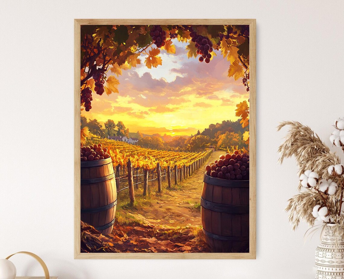 Connecticut Vineyard, Autumn Harvest Scene