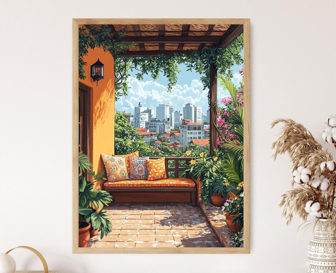 Dhaka Rooftop Patio Nakshi Kantha Poster Print