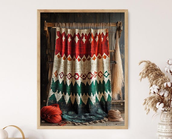 Nepali Dhaka Textile Art Print Geometric Fabric Poster Handwoven Heritage Decor