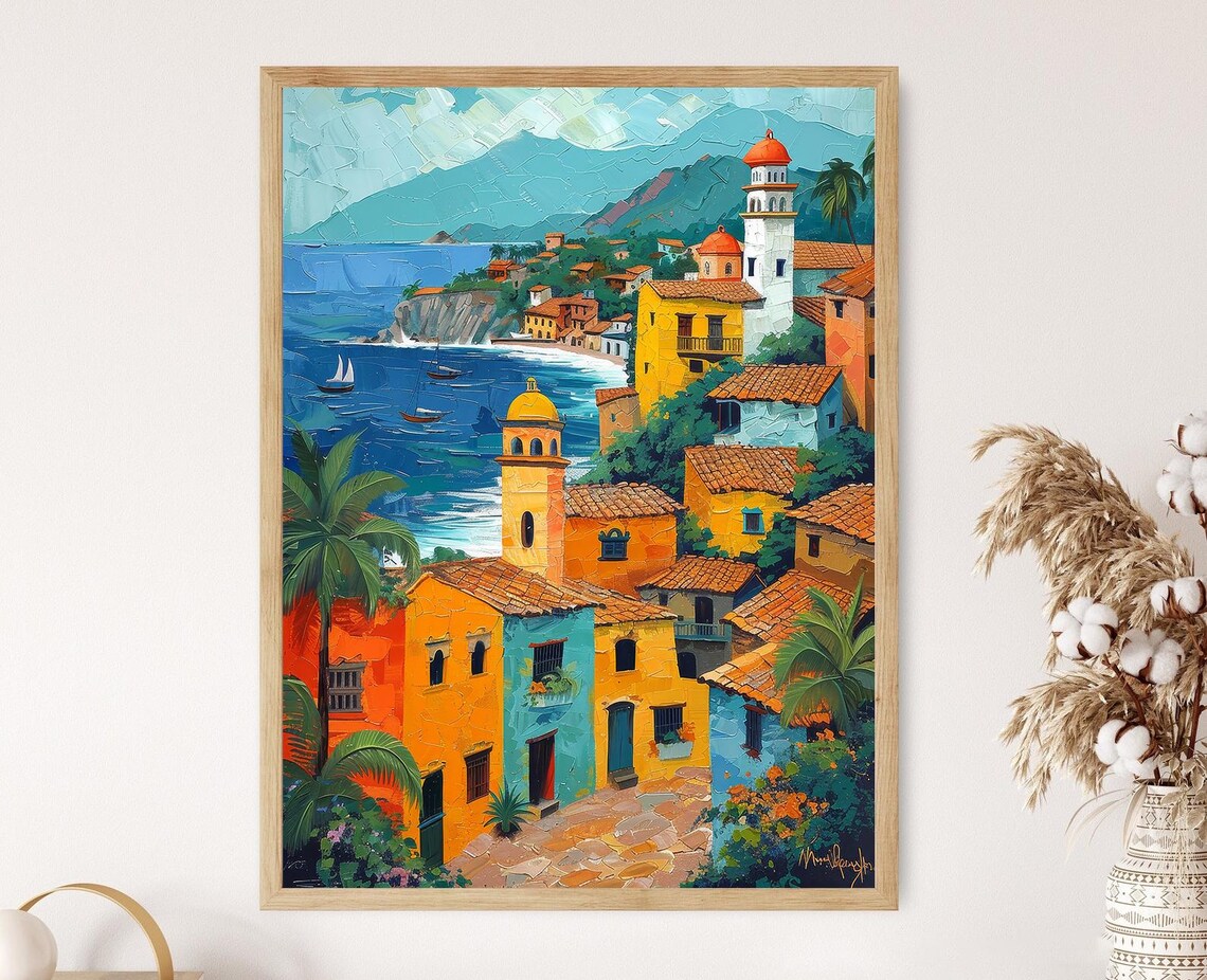 Puerto Vallarta Malecón Art Print, Coastal Town