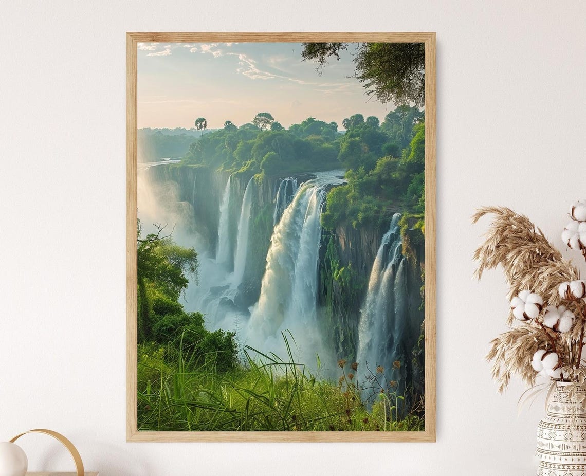 Livingstone Victoria Falls Art Print Majestic Waterfall And Lush Surroundings