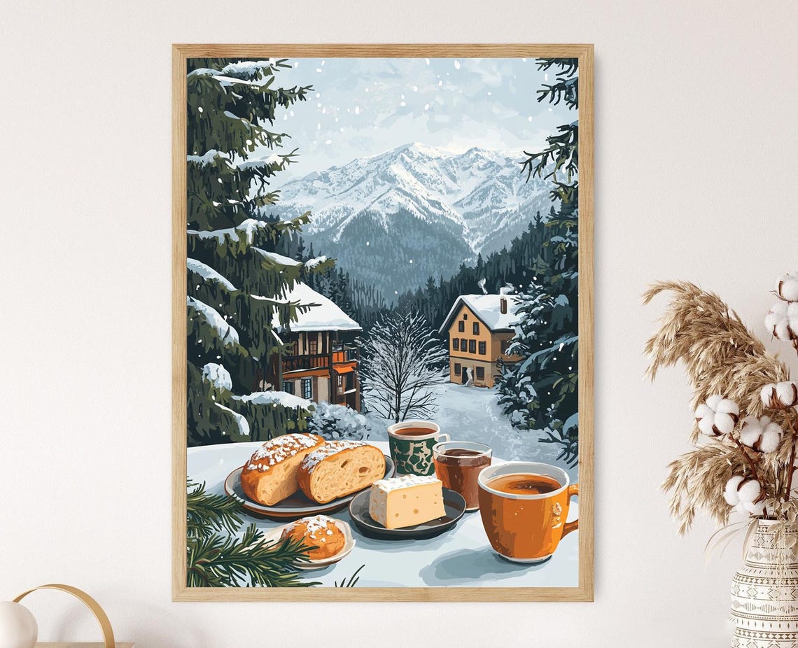 Bansko Breakfast Table Art Print Traditional Bulgarian Cuisine Mountain Decor