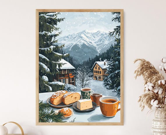 Bansko Breakfast Table Art Print Traditional Bulgarian Cuisine Mountain Decor
