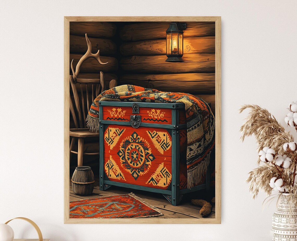 Sami Wooden Chest Illustration Duodji Folk Carvings Traditional Nordic Decor