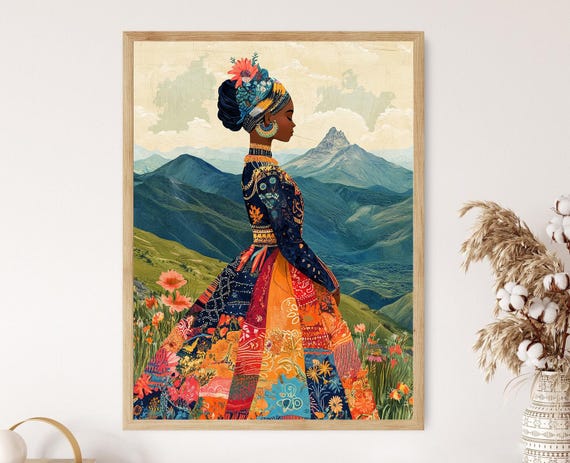 Eswatini Heritage Art Print Swazi Gown And Mountain Scenery