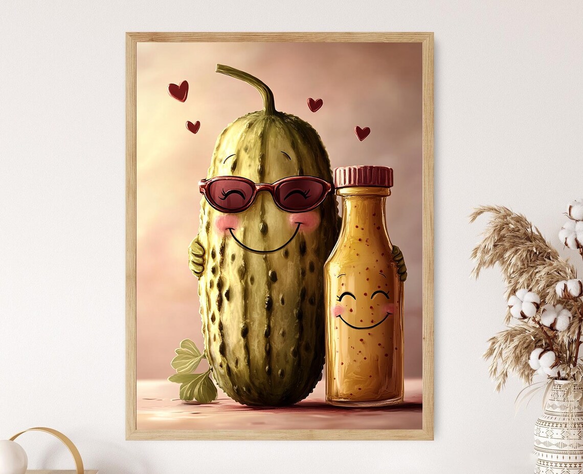 Cool Pickle Illustration, Funny Kitchen Art