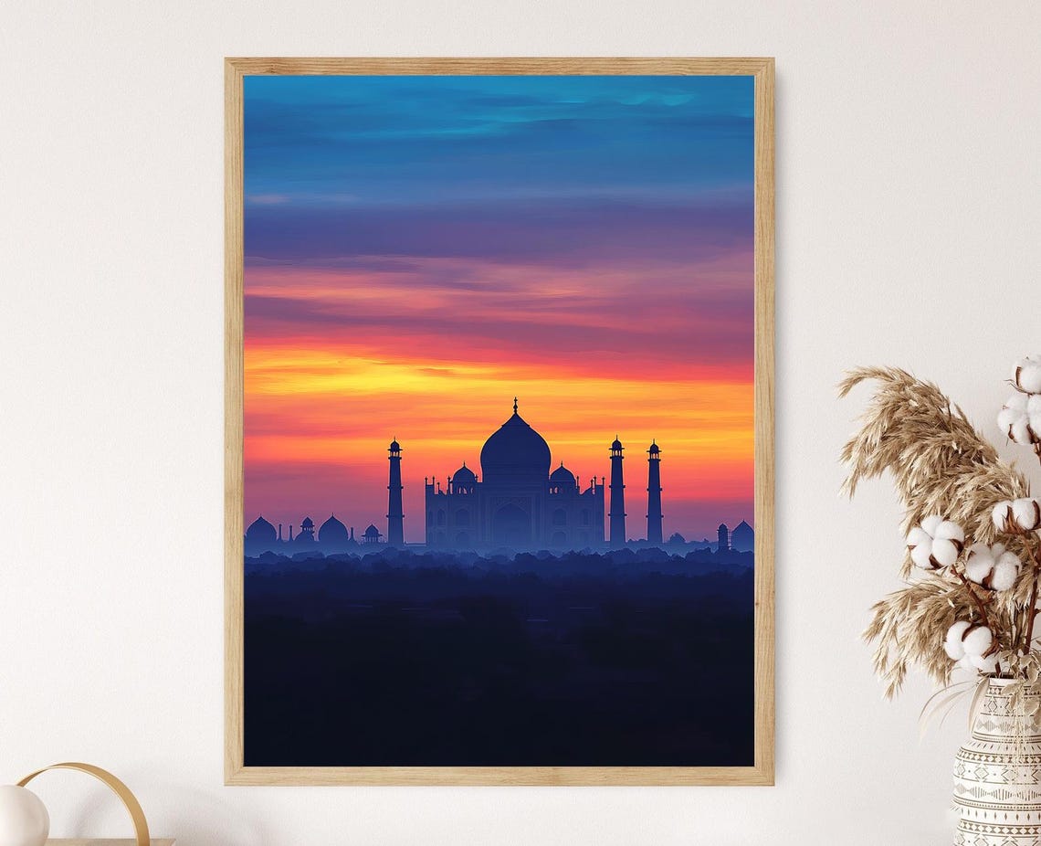Agra Uttar Pradesh Art Print Taj Mahal Sunset Silhouette