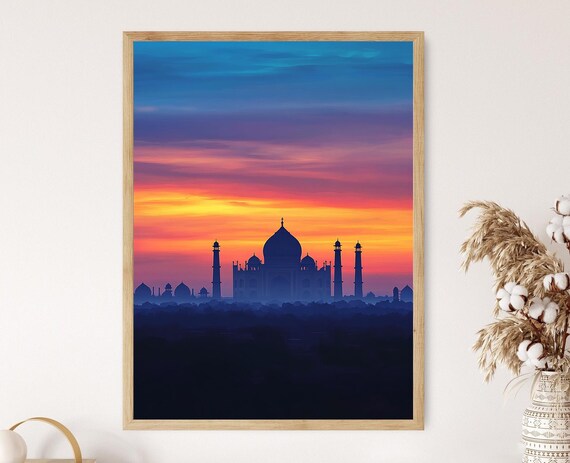 Agra Uttar Pradesh Art Print Taj Mahal Sunset Silhouette