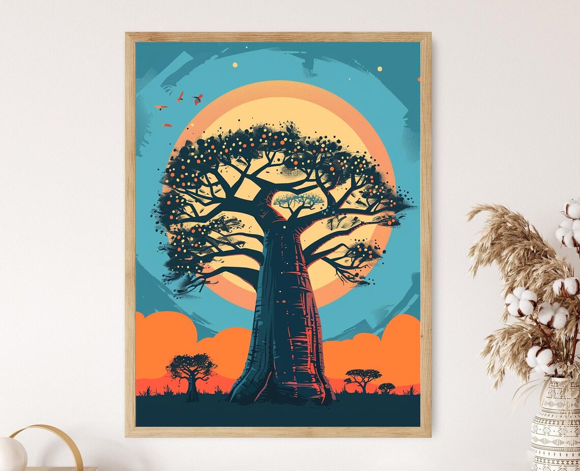 Baobab Tree Detailed Illustration Art Print