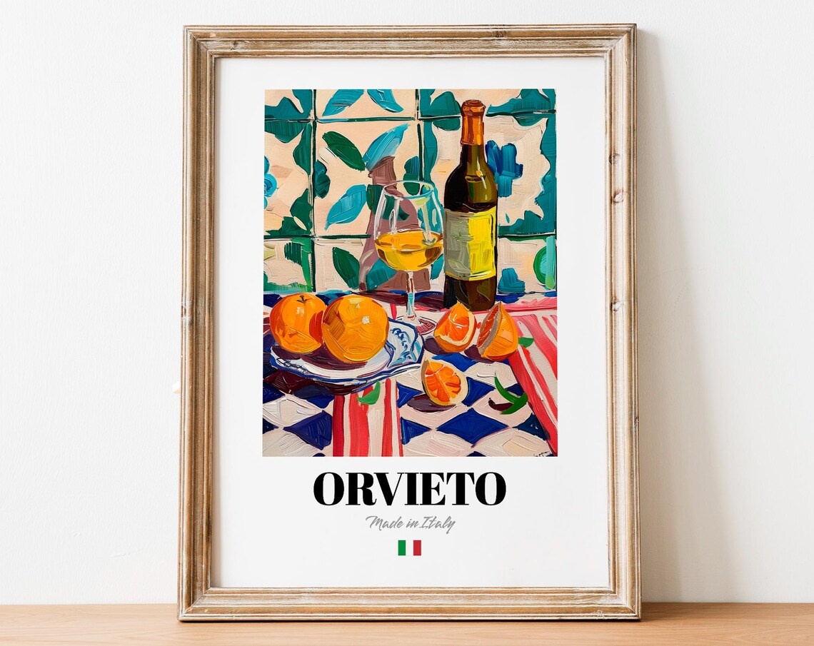 Vintage Orvieto Bottle Print Poster Italian Wine Art For Culinary Spaces
