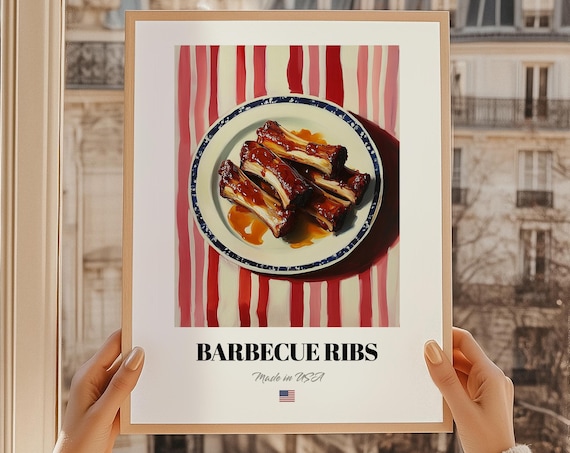 Glazed Barbecue Ribs Plate Smoky Comfort Food Kitchen Poster