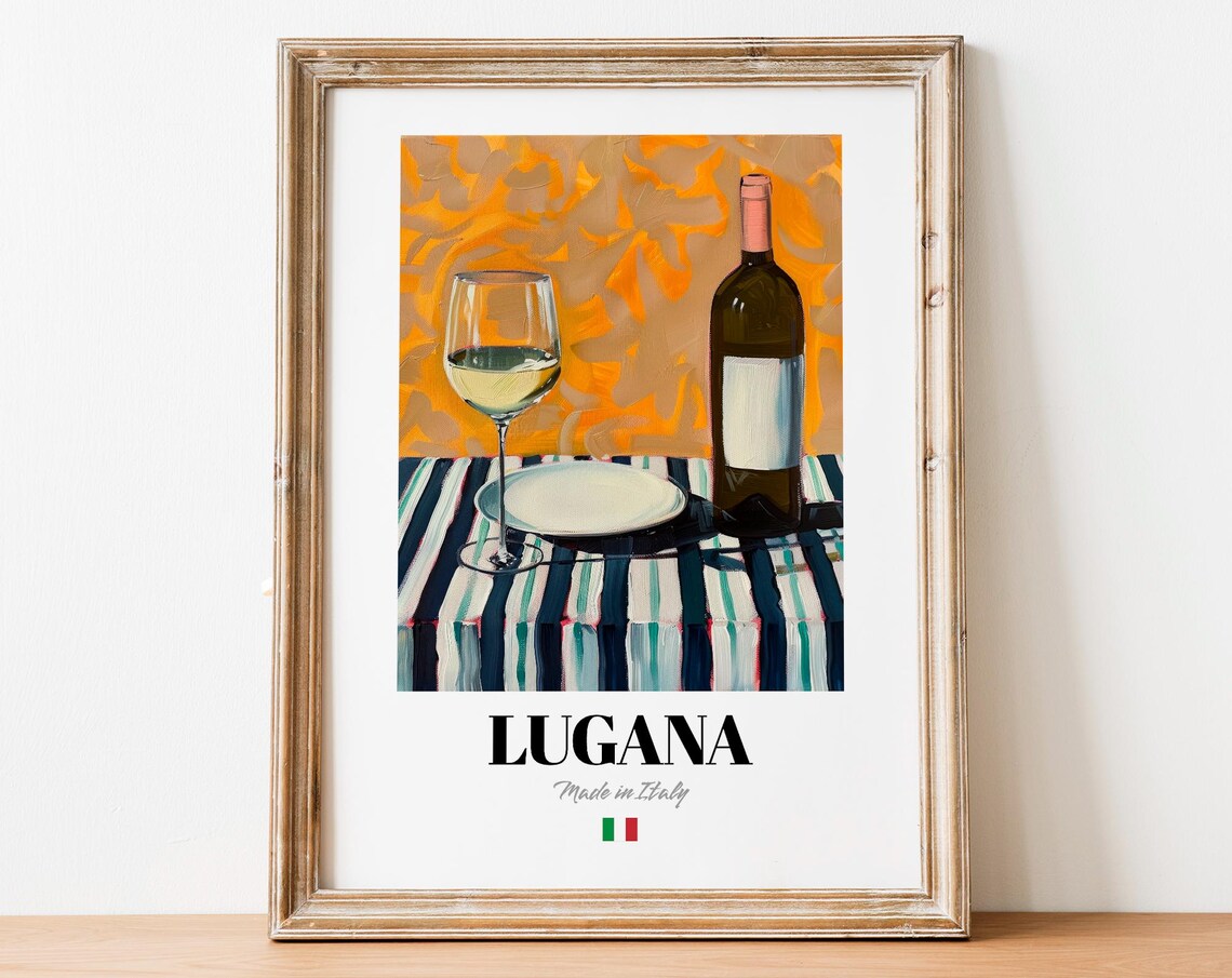 Italian Lugana Art Print Poster Refreshing Wine Artwork For Bars And Cafs