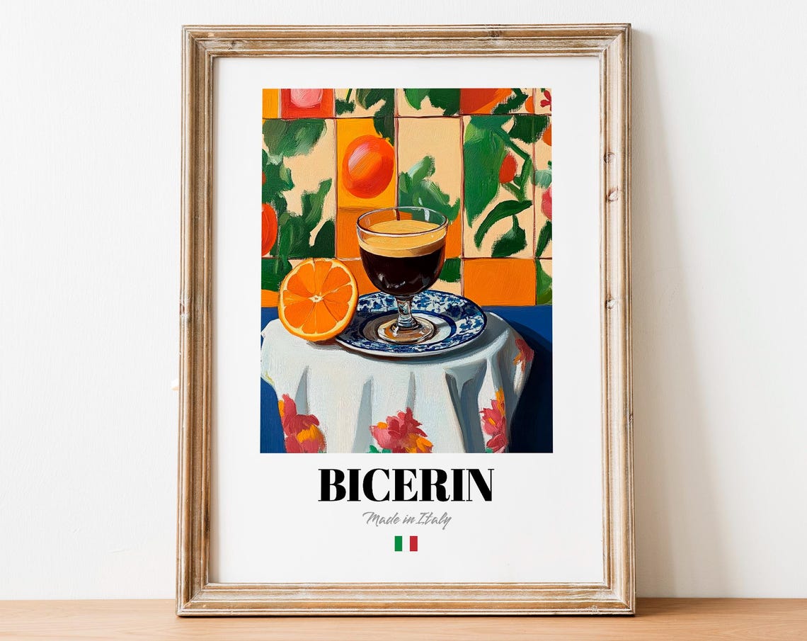 Bicerin Made in Italy Coffee Citrus Tiles Still Life Art Poster