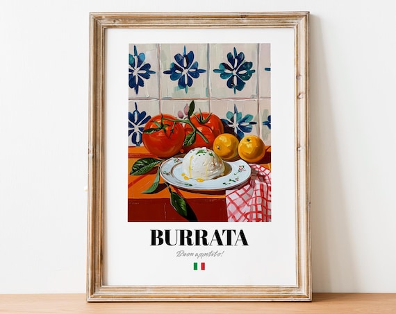 Burrata Buon Appetito Italian Cheese Tomato Colorful Kitchen Wall Art