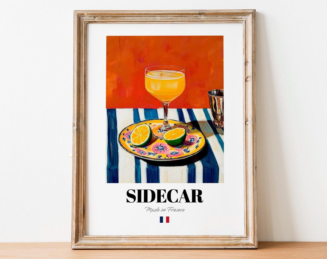 Sidecar Cocktail Wall Art Print Poster Vintage French Drink For Kitchens