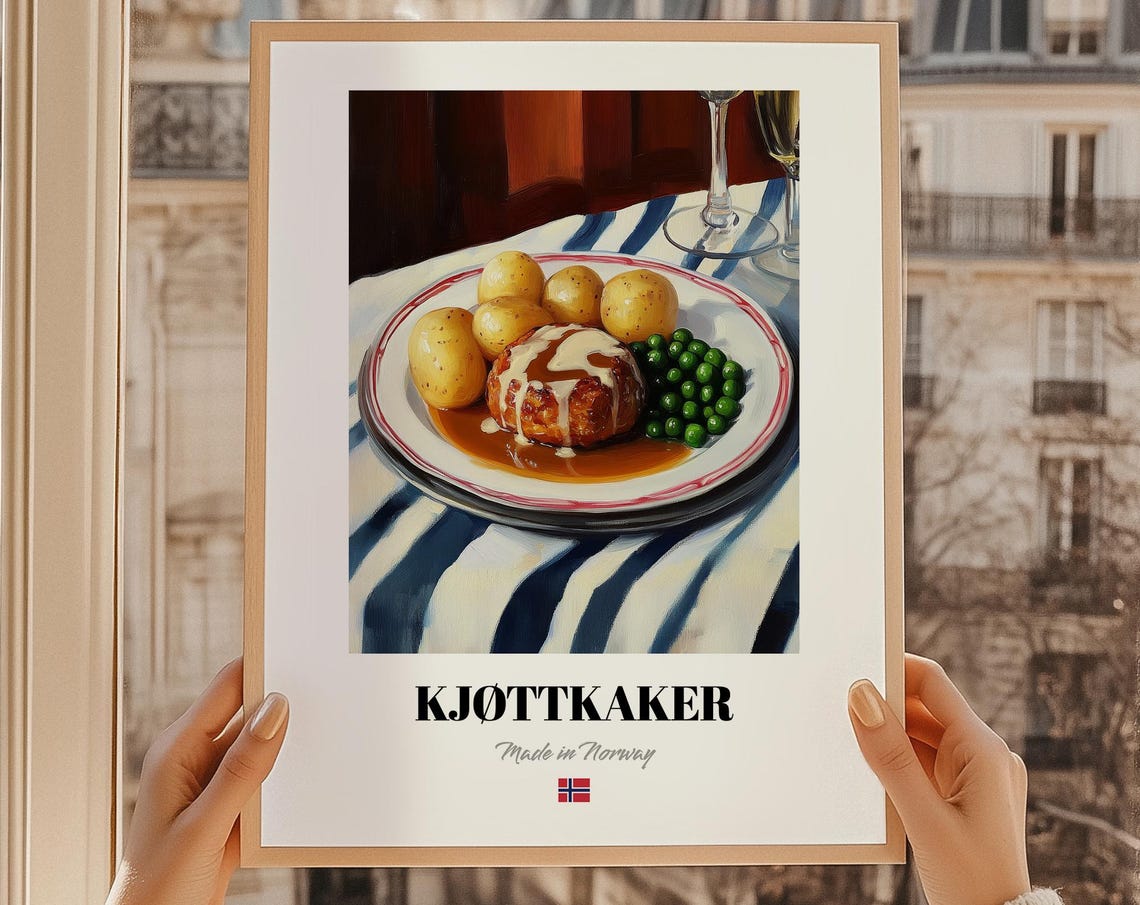Kjottkaker Wall Art Print Poster Norwegian Cuisine Meat Cakes Friend Gift Norway Restaurant Decor