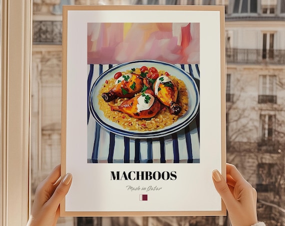 Machboos Qatari Chicken Rice Dish Painting Kitchen Food Wall Art