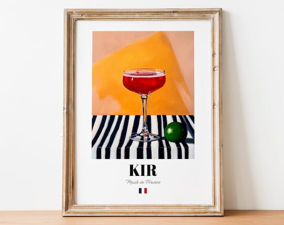 French Kir Art Print Poster Cassis Wine Cocktail Artwork For Bistros And Cafs