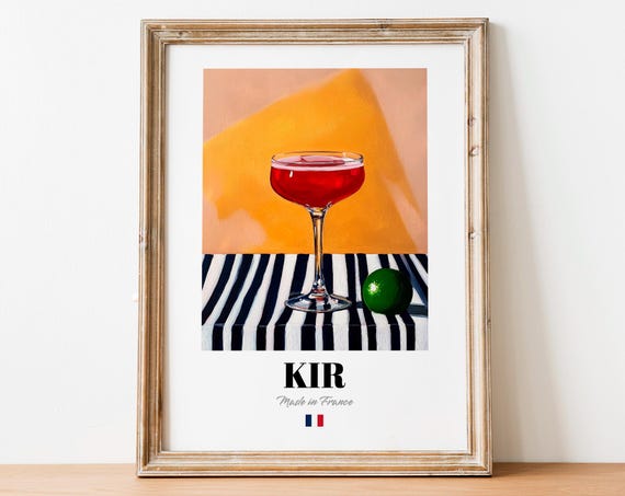 Kir French Cassis Cocktail Coupe Lime Striped Cloth Art Poster