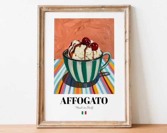 Affogato Cherry Chocolate Sundae Striped Cup Italian Dessert Poster