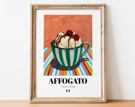 Vintage Affogato Cup Print Poster Dessert Coffee Art For Culinary Spaces