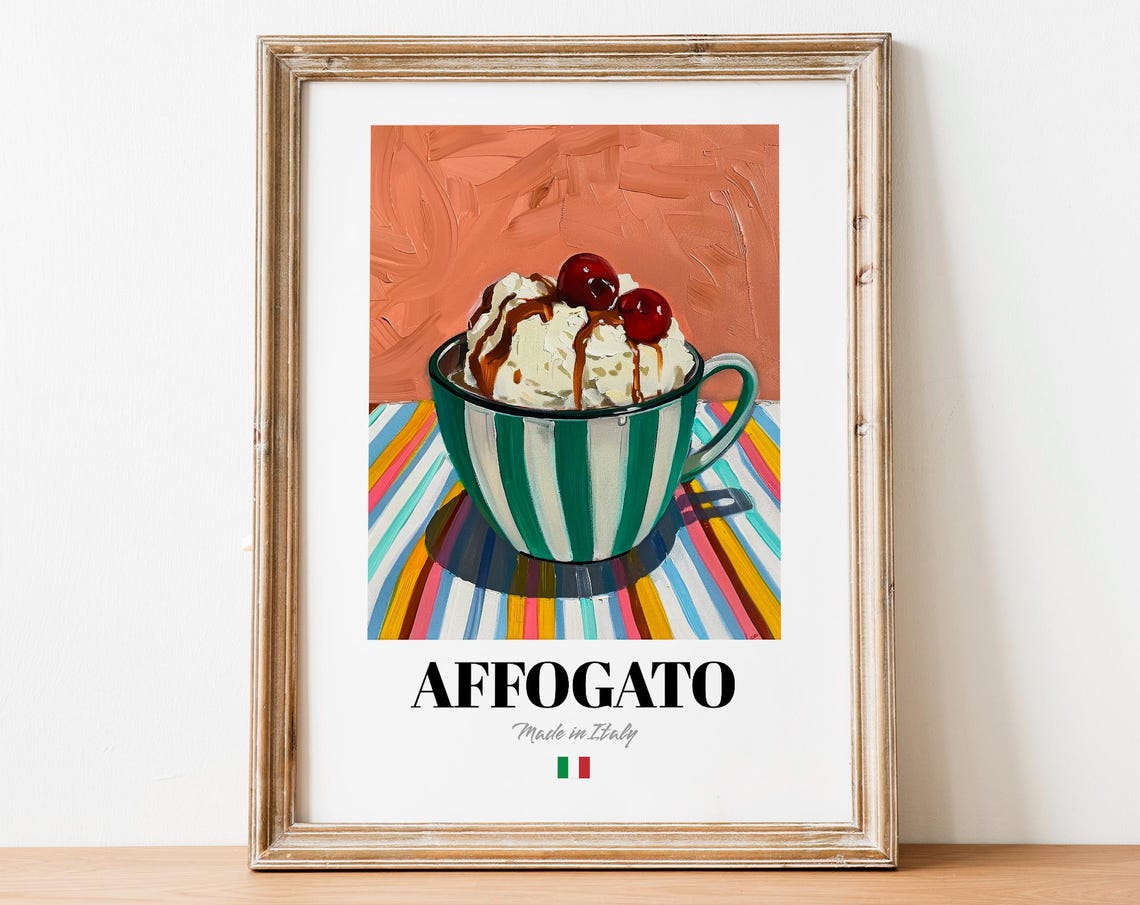 Affogato Cherry Chocolate Sundae Striped Cup Italian Dessert Poster