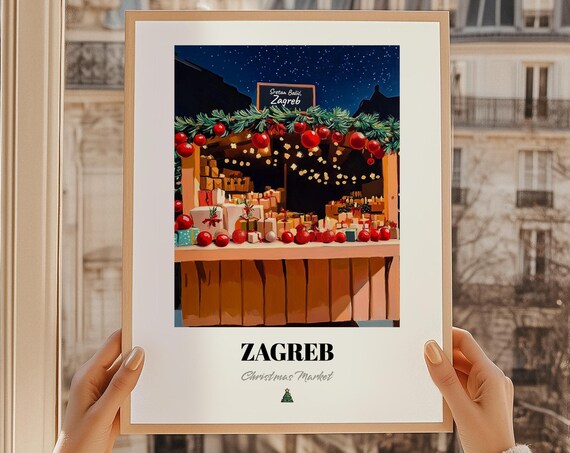 Zagreb Croatia Christmas Market Wall Art Print Poster Boini Poklon Sretan Boi