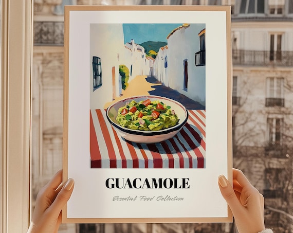 Guacamole Bowl Village Street Scene Essential Food Poster Kitchen Art