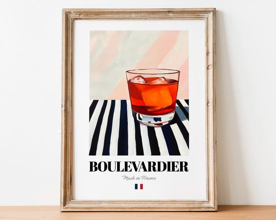 Boulevardier French Cocktail Painting Rocks Glass Retro Bar Decor Poster