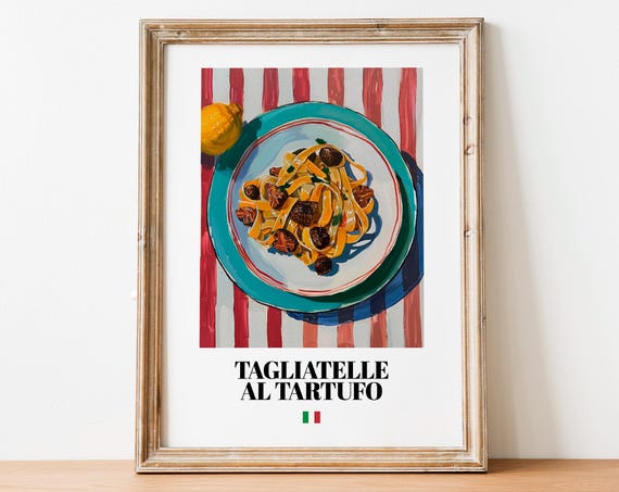 Retro Tagliatelle Tartufo Art Italian Food Print For Vintage Kitchen Decor