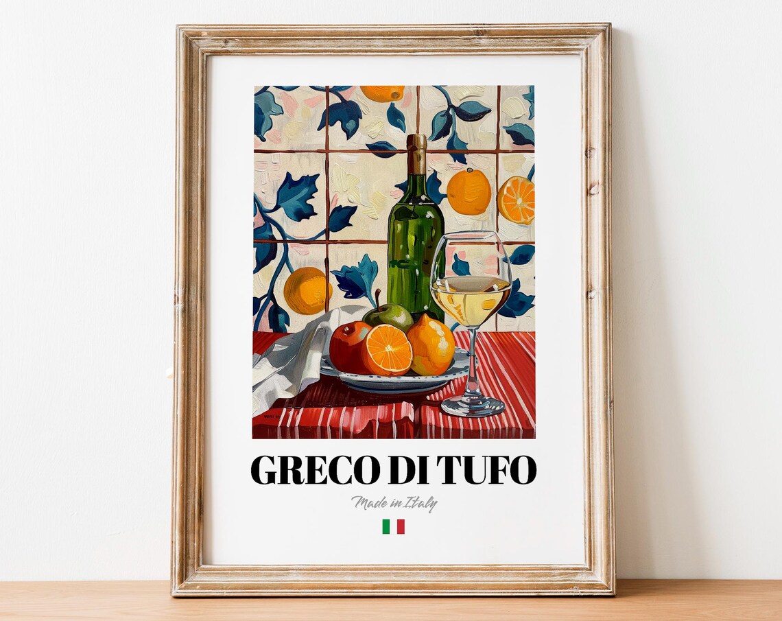 Vintage Greco Di Tufo Bottle Print Poster Italian Wine Art For Homes