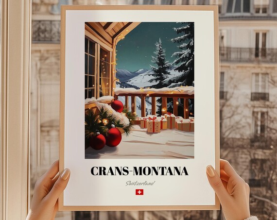 Cransmontana Switzerland Ski Resort Wall Art Print Poster Christmas Gift