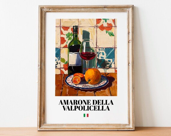 Vintage Amarone Bottle Print Poster Fine Wine Art For Culinary Spaces